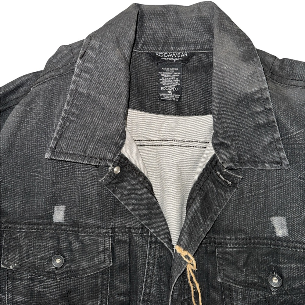 New w/ Tags NWT Rocawear Size 48 Black Charcoal Denim Jean Jacket Y2K Oversized - Picture 2 of 2